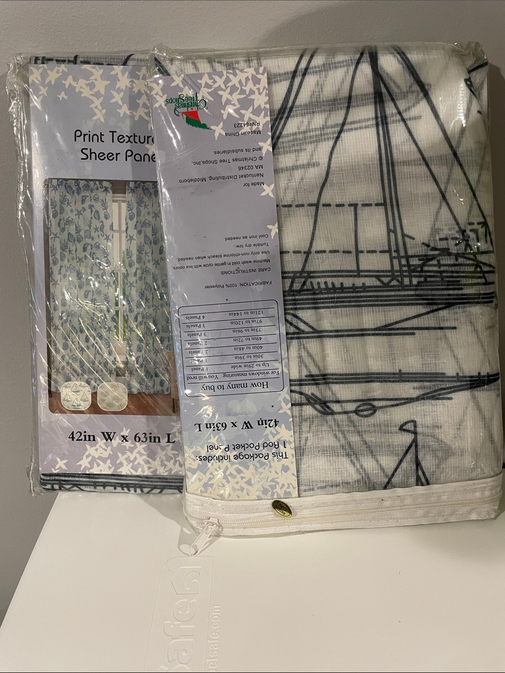 Boat Print Sheer Panel Curtains - Set of 2